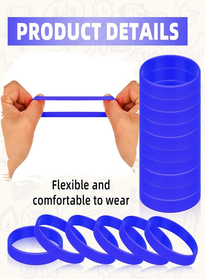 MATEPLUS 100 Pcs Blank Silicone Wristbands, Graduation Elastic Bracelet Bulk Rubber Bracelets For Men Women And Teens-Blue - Image 2